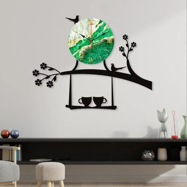 Bird On Tree With Coffee Cup Dial Wooden Wall Clock WC_PDZS19