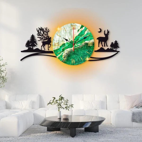 Deers In Forest Dial Wooden Wall Clock WC_PCZS34