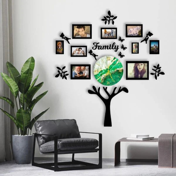 Family Tree 9 Photos Frame Dial Wooden Wall Clock WC_PDFF06